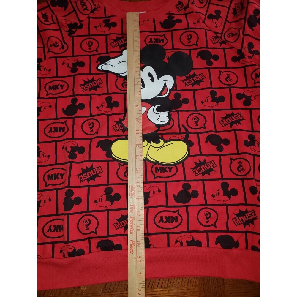 Disney Sweater Womens Junior L 11/13 Red Mickey Mouse All Over Print Sweatshirt - Picture 4 of 5
